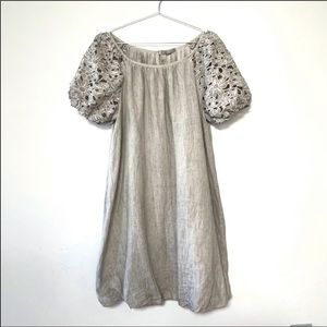 Puff sleeve dress light grey short sleeve linen blend bubble hem 2010 mini